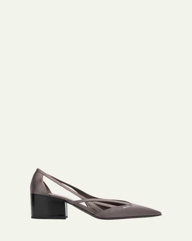 Satin Cutout Block-Heel Pumps